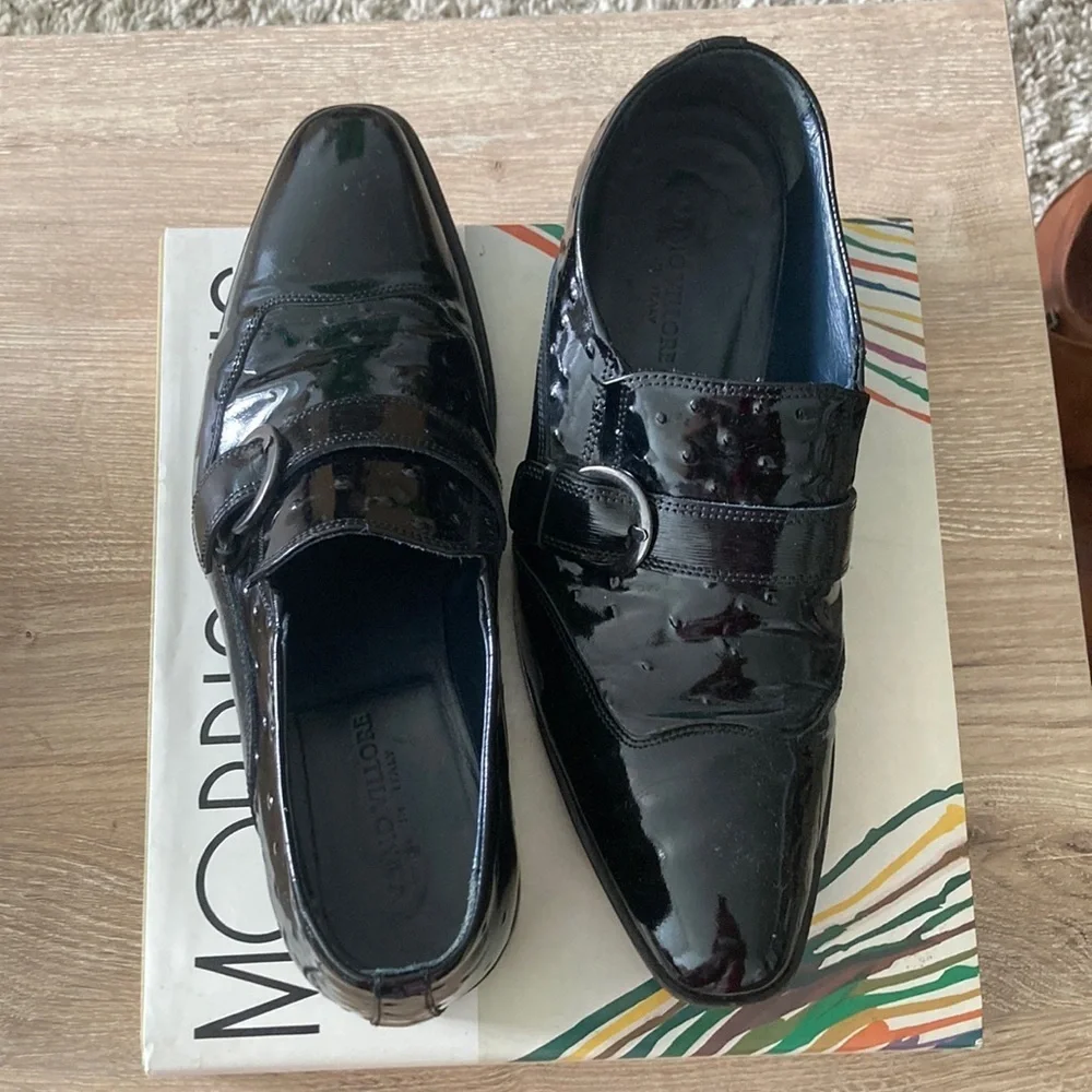 Black Leather Oxfords with Decorative Strap